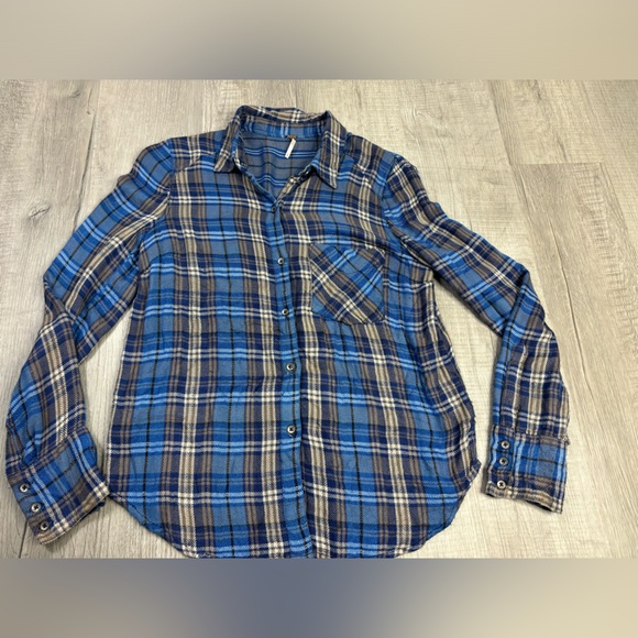 Free People Joplin Blue Plaid Button Up Shirt Size Small - Picture 2 of 6